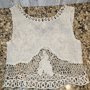 Lovers + Friends Crochet Crop Top Ivory Size Small Shirt